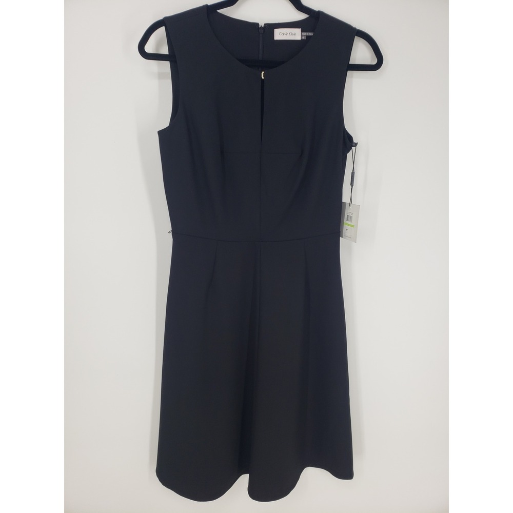 Calvin Klein Fit and Flare Dress Womens 4 Black Sleeveless Keyhole Work Cocktail